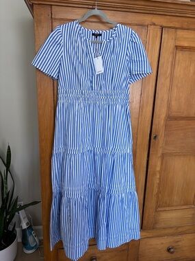 Quince Blue and White Striped Cotton Maxi Dress